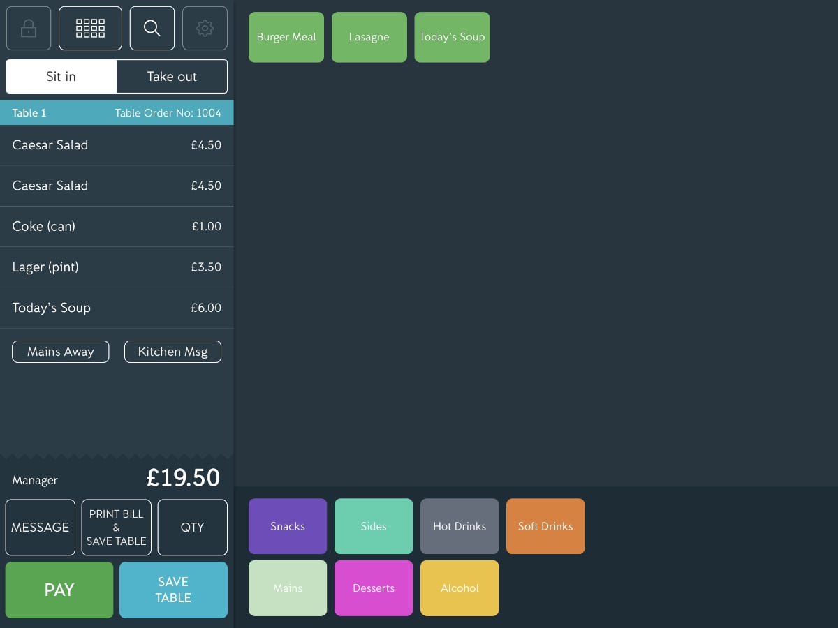 izettle pro menu de caja