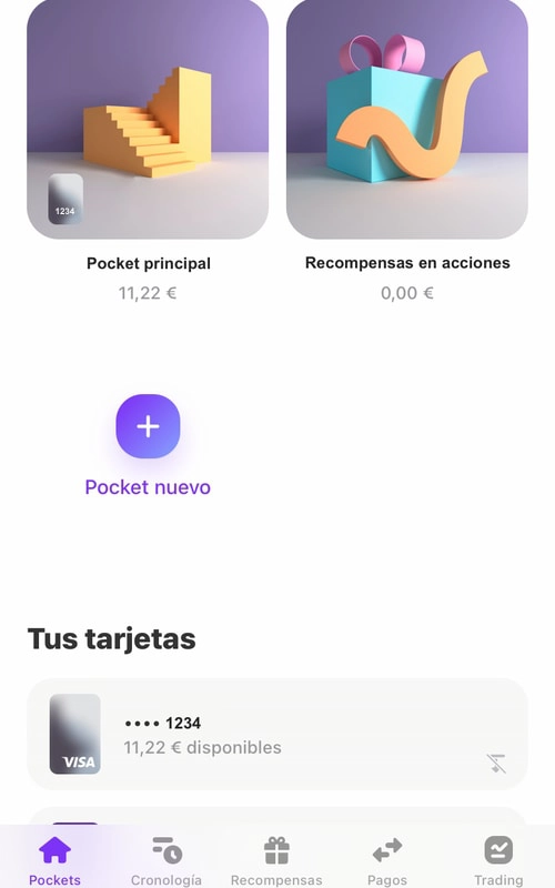 Pantalla de Pockets de la app de cuenta online Vivid Money