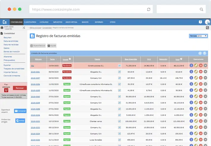 Contasimple le permite seguir el estado de pago de cada factura