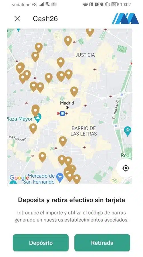 Puntos de deposito Cash26 en app N26 Los diferentes puntos de deposito disponibles en Madrid con Cash26