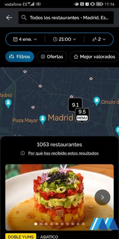 App de reservas para restaurantes TheFork