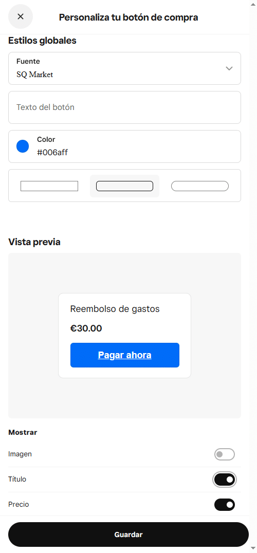 Square: Configuración del botón de pago
