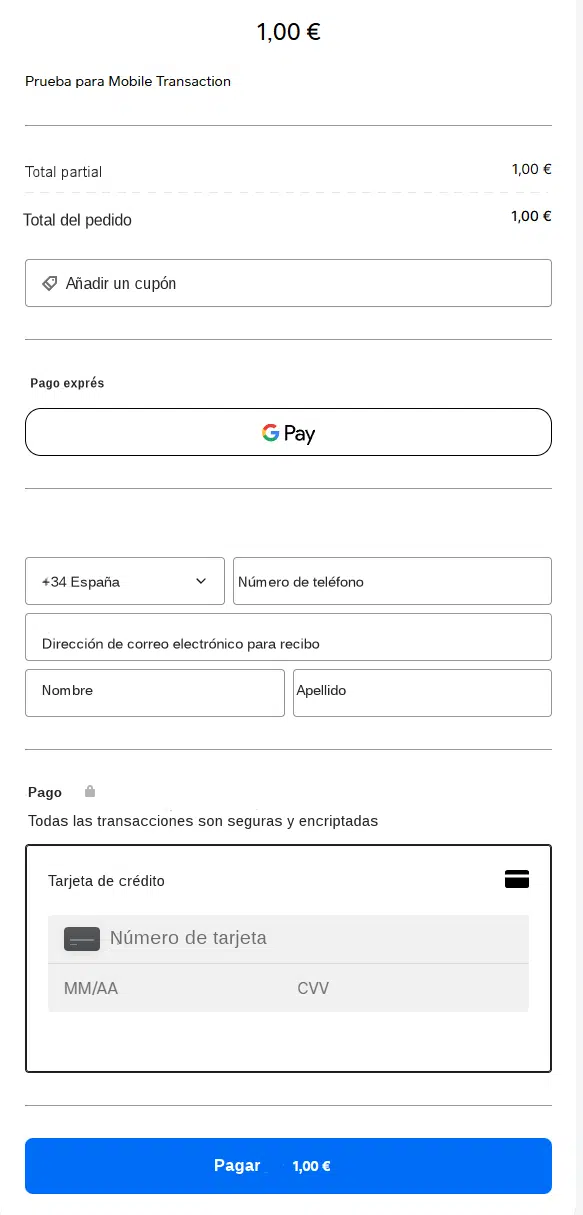 Página de pago de Square Pantallazo de la pasarela de pago de Square