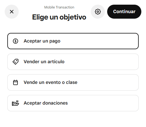 Square: Selección del tipo de enlace de pago
