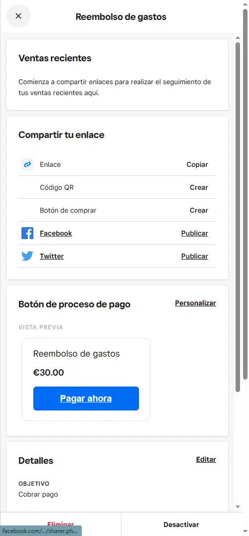 Square: Modificación de un enlace de pago ya creado Square: Modificación de un enlace de pago ya creado