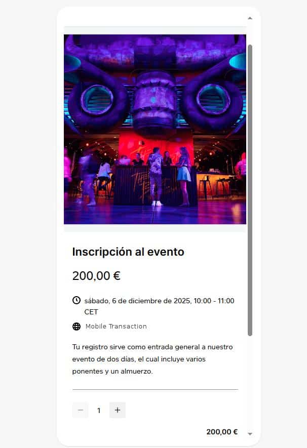 Square: Ejemplo de enlace de pago para un evento